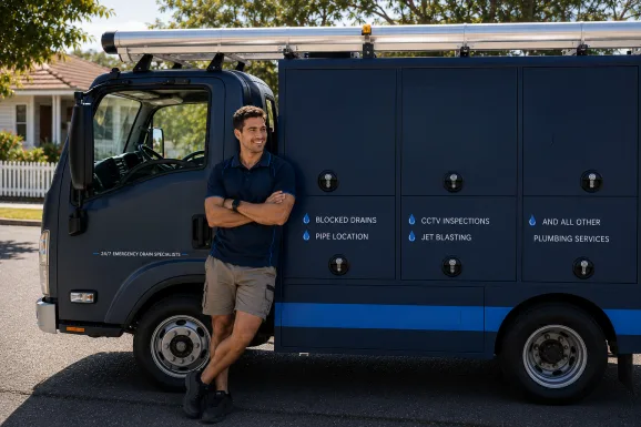 Our plumber with the service van on a Rozelle job