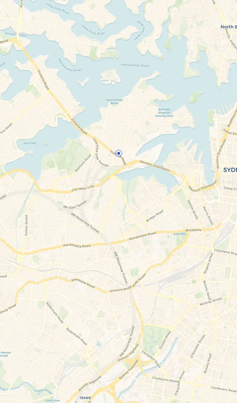 Map of the Rozelle service area and the surrounding suburbs we cover.