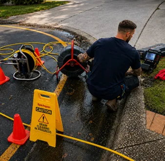 Repairing a burst drain pipe at a Rozelle home